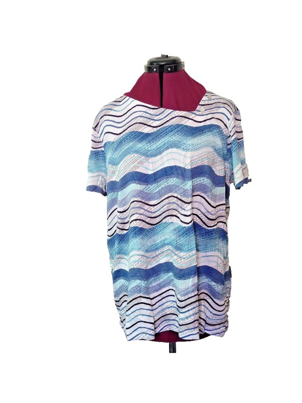 Chicos Multicolor Asymmetrical Top 3 XL 16 Button Accent Neckline Blouse Knit